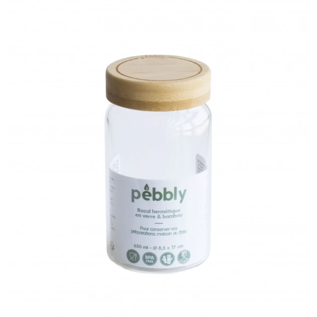 Boîte De Conservation En Verre Et Bambou Rond 650 Ml Pebbly