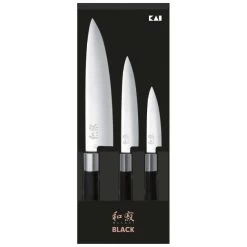 Coffret 3 Couteaux Japonais Universel 10 Cm Universel 15 Cm Et Chef 20 Cm Wasabi Black Kai