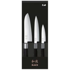 Coffret 3 Couteaux Japonais Universel 10 Cm Universel 15 Cm Et Santoku 16,5 Cm Wasabi Black Kai
