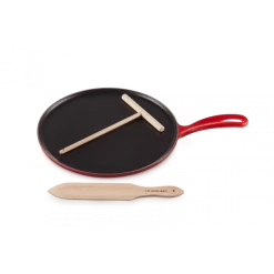 Crêpière Fonte Émaillée 27 Cm Cerise Avec Accessoires Le Creuset