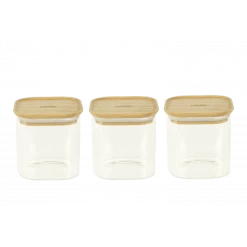 Lot 3 Boîtes De Conservation En Verre Et Bambou Carré 800 Ml Pebbly