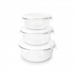 Lot 3 Boîtes De Conservation En Verre Rond Pebbly