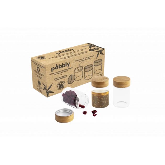 Lot 3 Pots En Verre Et Bambou 75 Ml Pebbly – Image 2