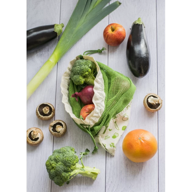 Sac à Légumes Coton Bio Vert 30 X 40 Cm Pebbly – Image 3