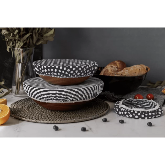 Set De 3 Couvercles Réutilisables Assortis 100% Coton Noir Et Blanc - NUTS – Image 2