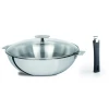 Set Wok Casteline 28 Cm Inox Poignée Amovible Et Couvercle Cristel